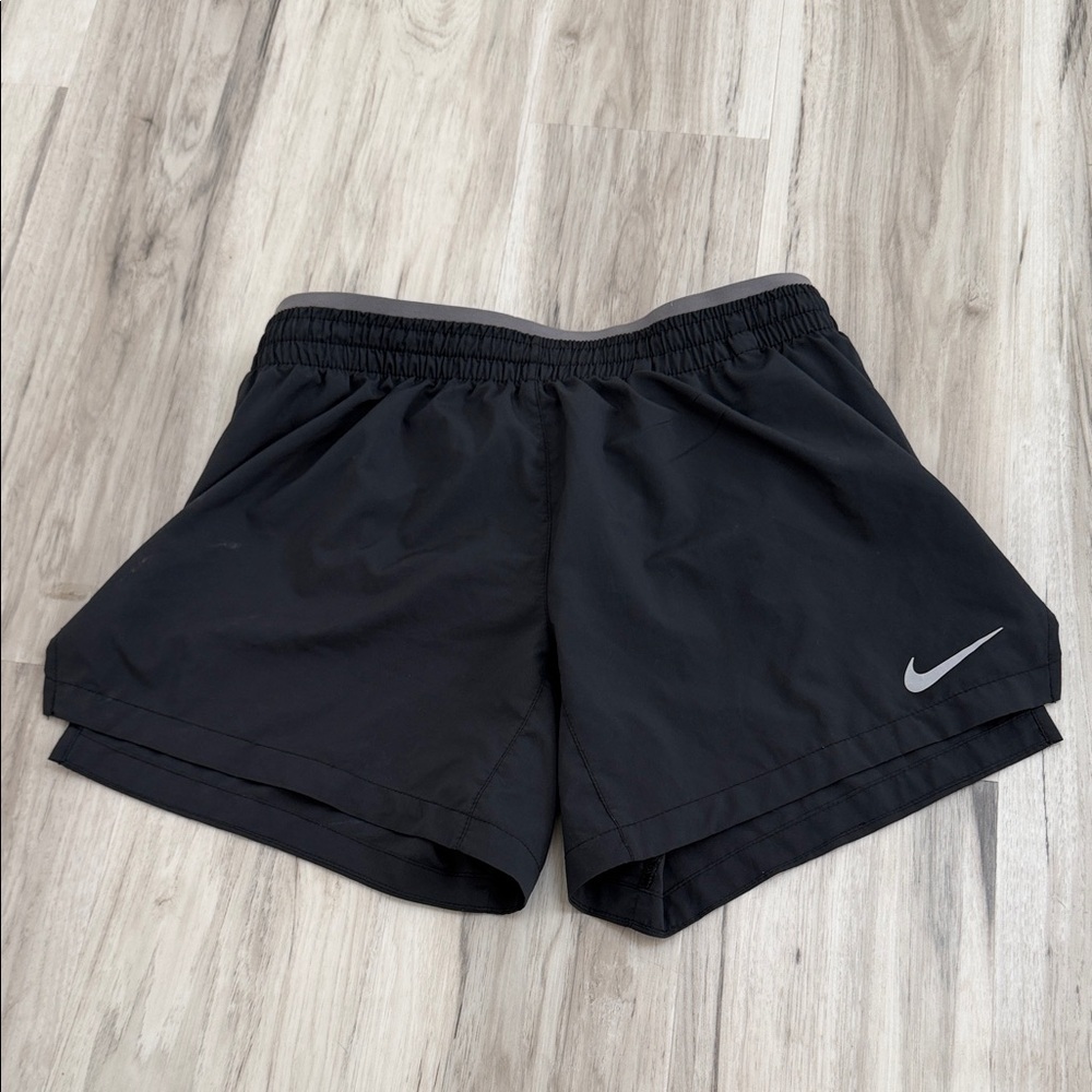 Nike Women's Black Athletic Shorts with White Logo size Xs